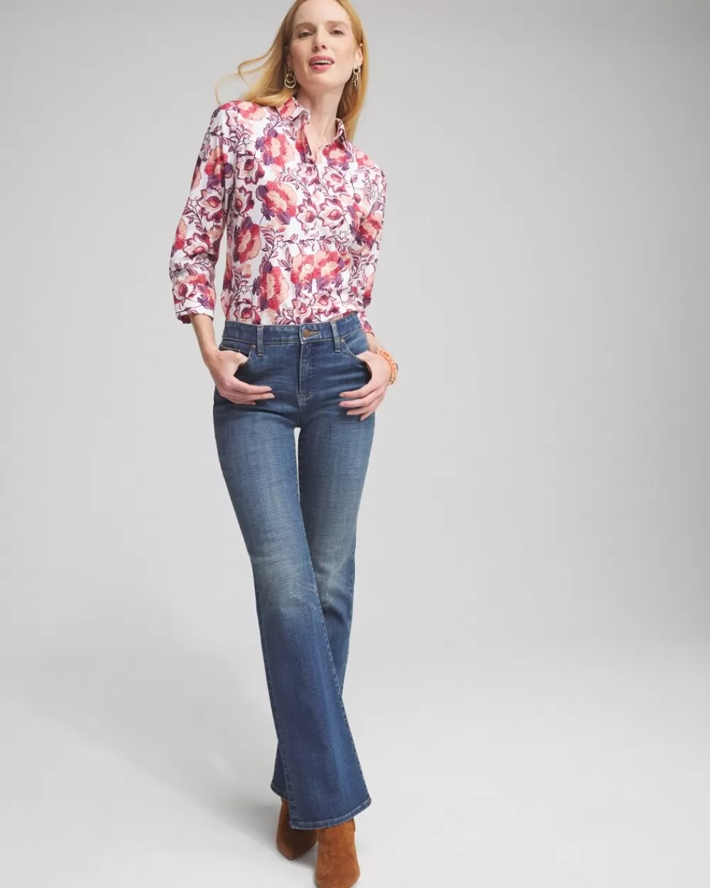 New No Iron™ Stretch Floral Shirt Tops