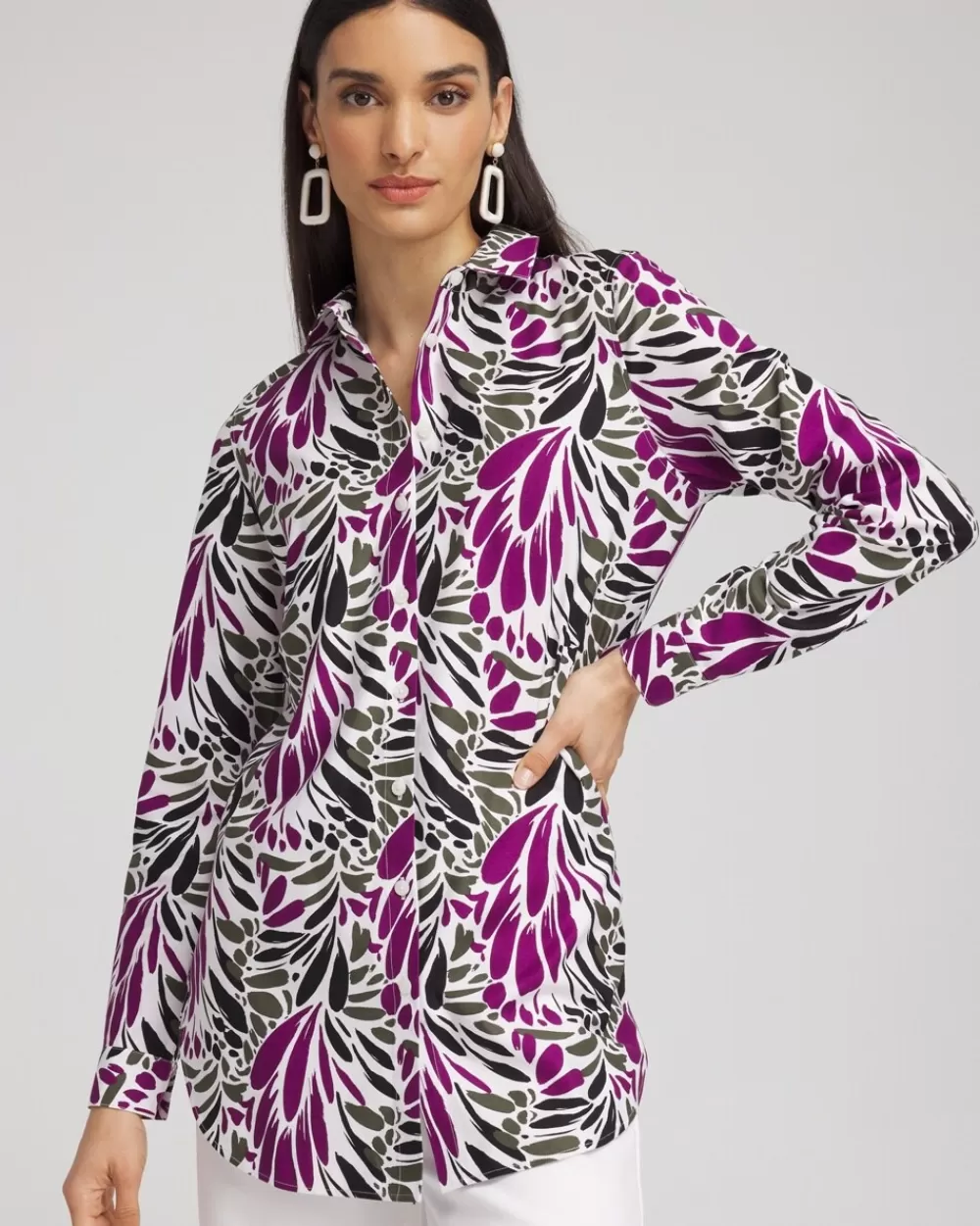 New No Iron™ Stretch Floral Tunic Tops