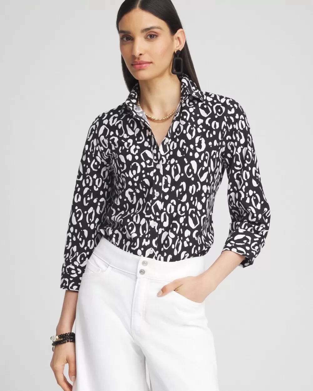 Shop No Iron™ Stretch Leopard Shirt Tops