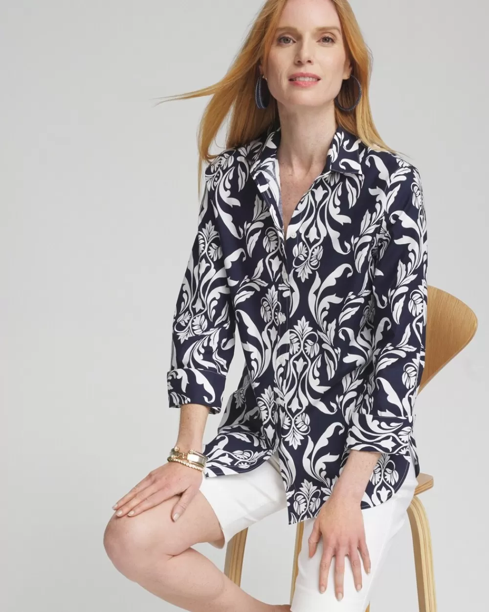 Fashion No Iron™ Stretch Swirl Shirt Tops