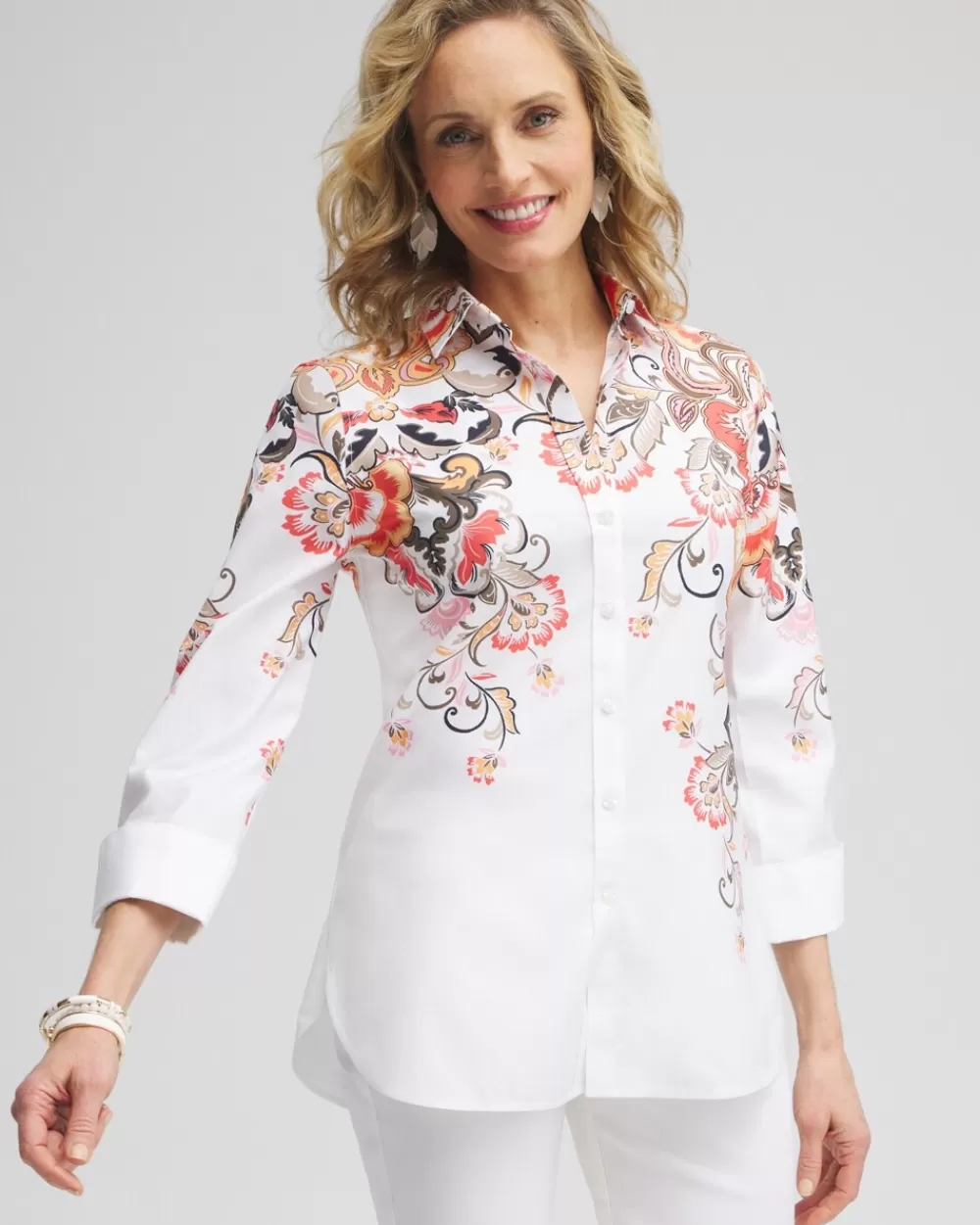 Cheap No Iron™ Stretch Warm Floral Shirt Tops