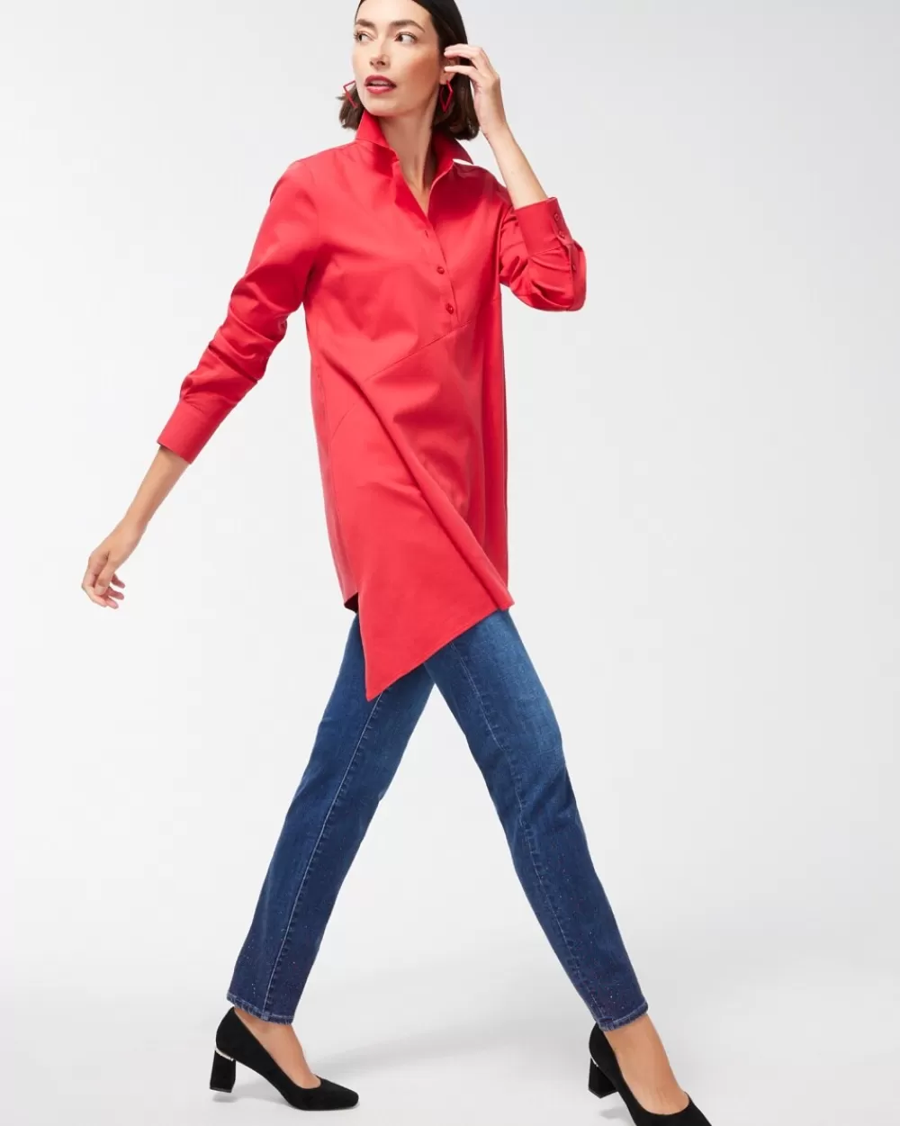 Clearance No-Iron Stretch Asymmetrical Tunic Tops | Blouses & Shirts