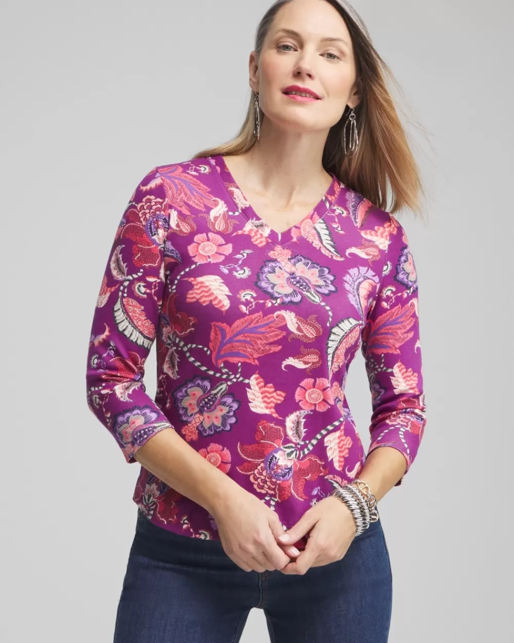 Discount Paisley Everyday 3/4 Sleeve Tee Tops