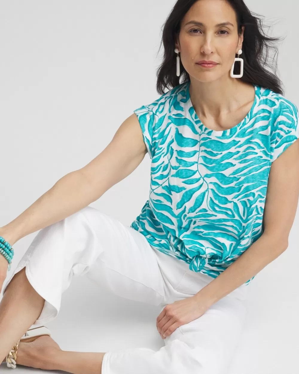 Clearance Palm Print Knot Front Tee Tops