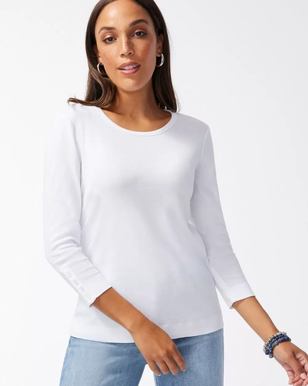 Fashion Pima 3/4 Sleeve Everyday Tee Tops