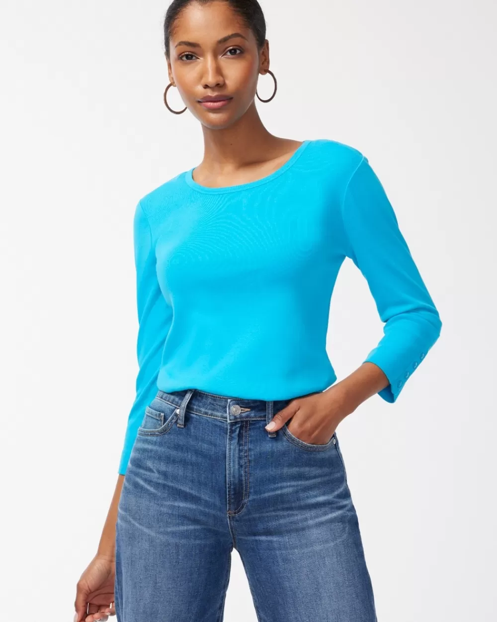 Fashion Pima 3/4 Sleeve Everyday Tee Tops