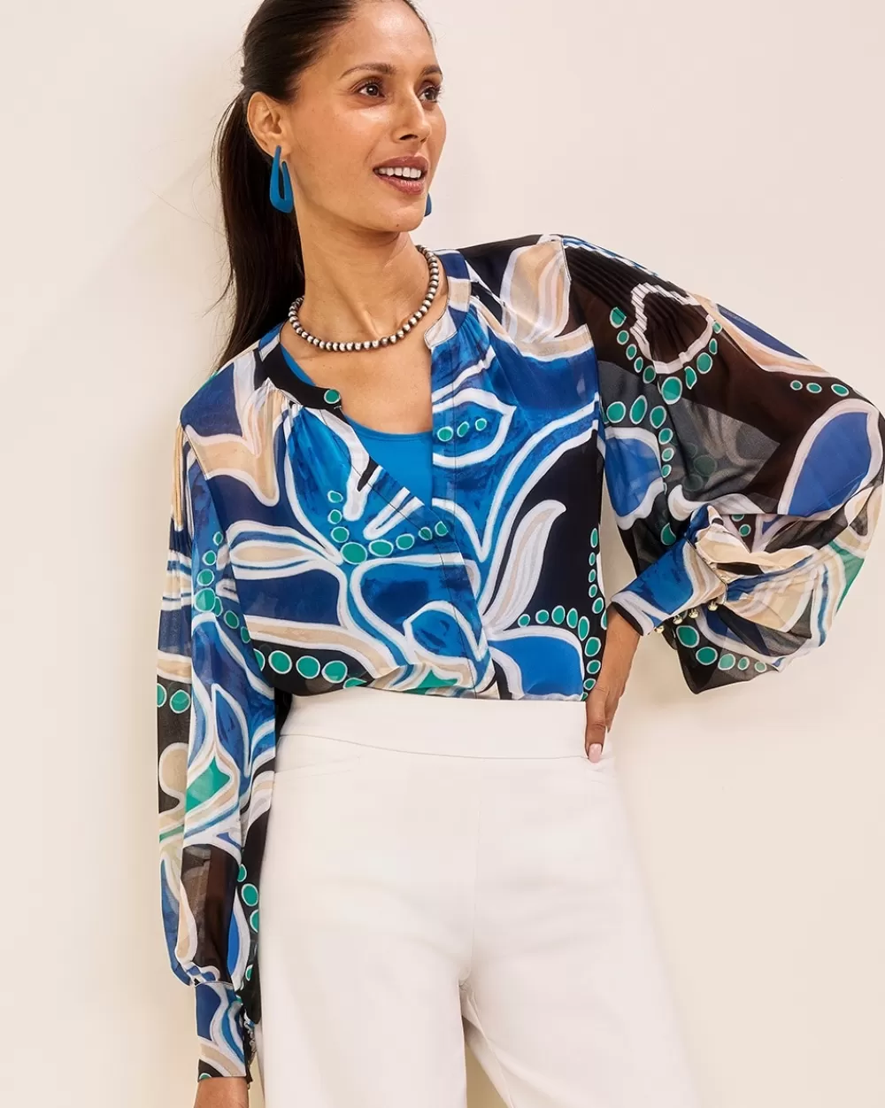 Best Pintuck Detail Swirl Print Top Tops