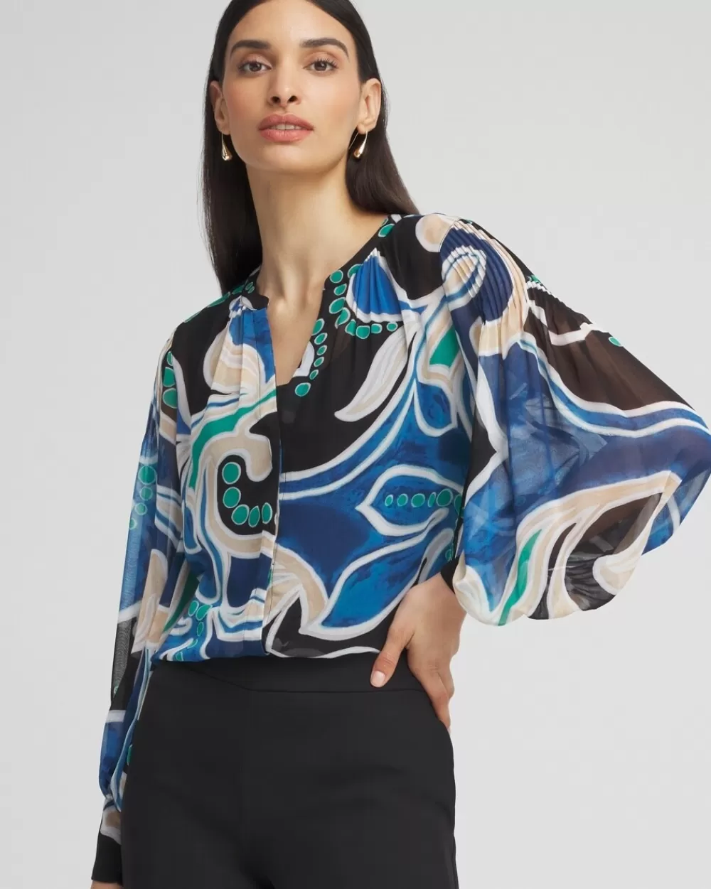 Best Pintuck Detail Swirl Print Top Tops