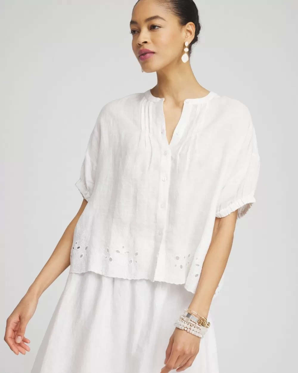 Fashion Pintuck Dolman Sleeve Linen Shirt Tops