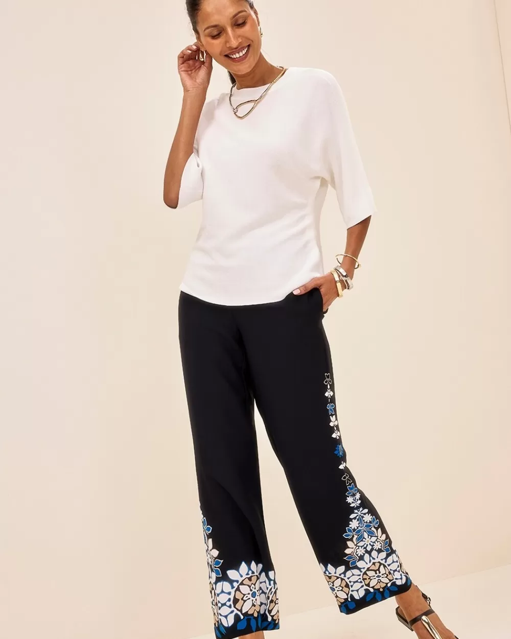 Flash Sale Placed Floral Print Soft Cropped Pants Pants