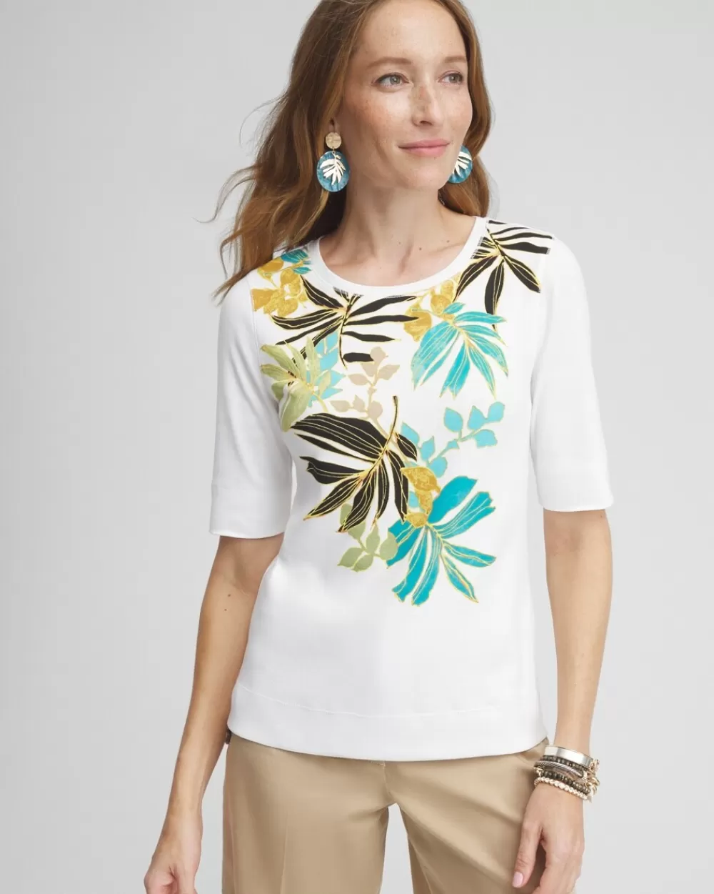 Best Sale Placed Palms Jewel Neck Tee Tops