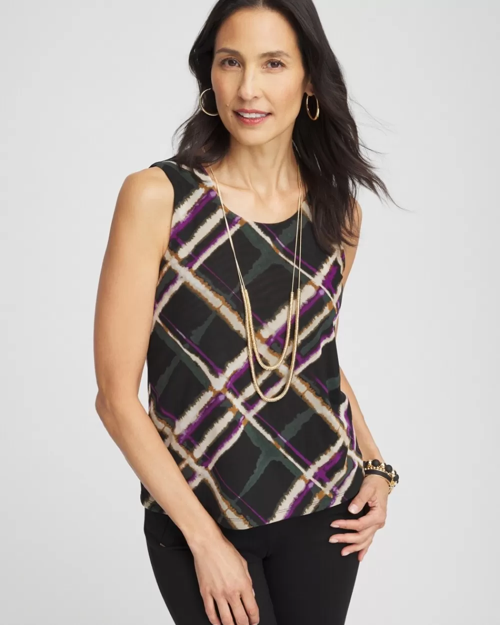 Discount Plaid Mesh Tank Tops