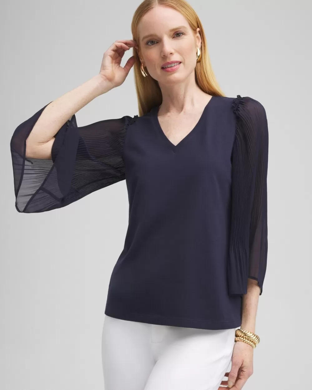 New Pleated Billow Sleeve Top Tops