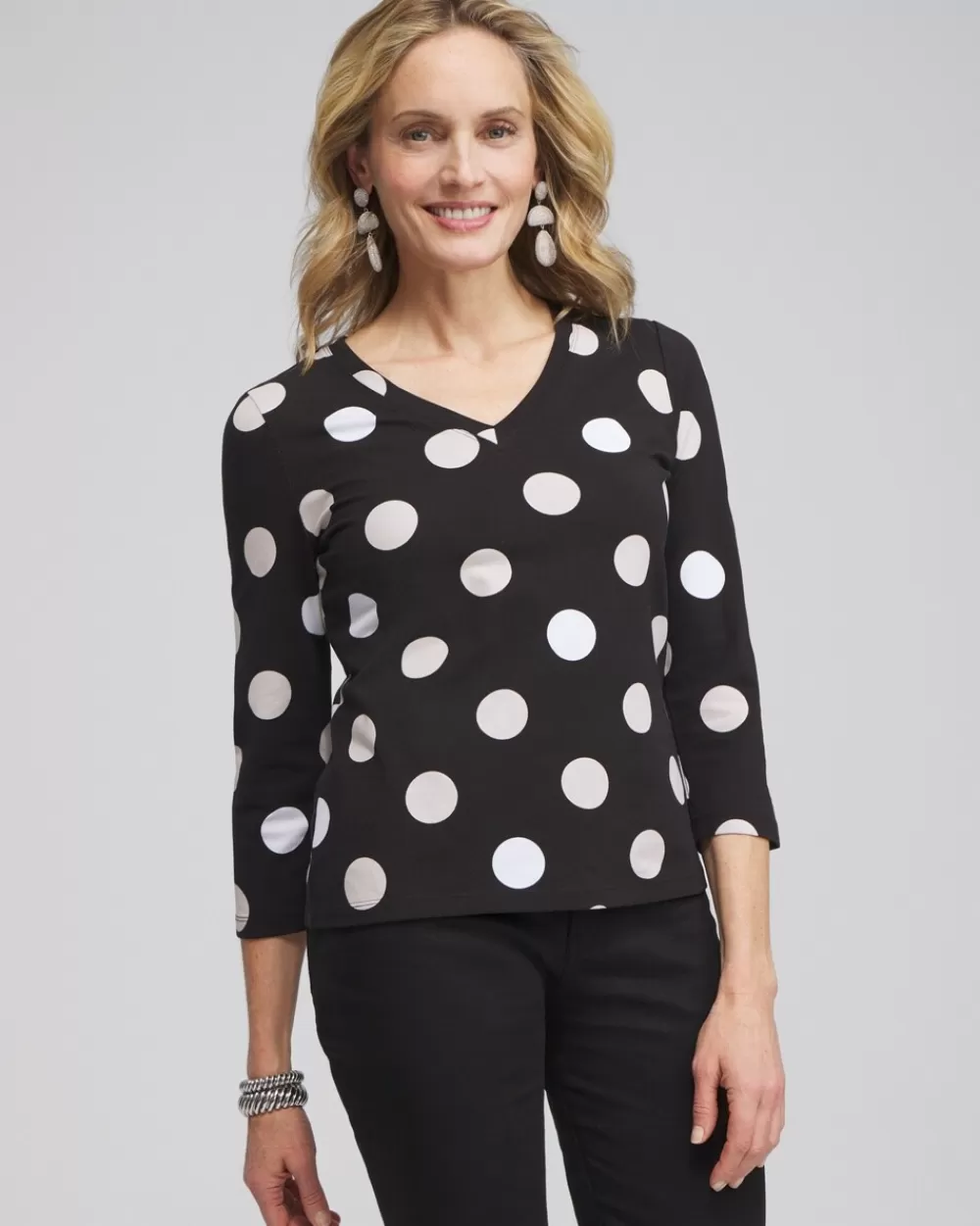 Best Polka Dot 3/4 Sleeve Perfect Tee Tops