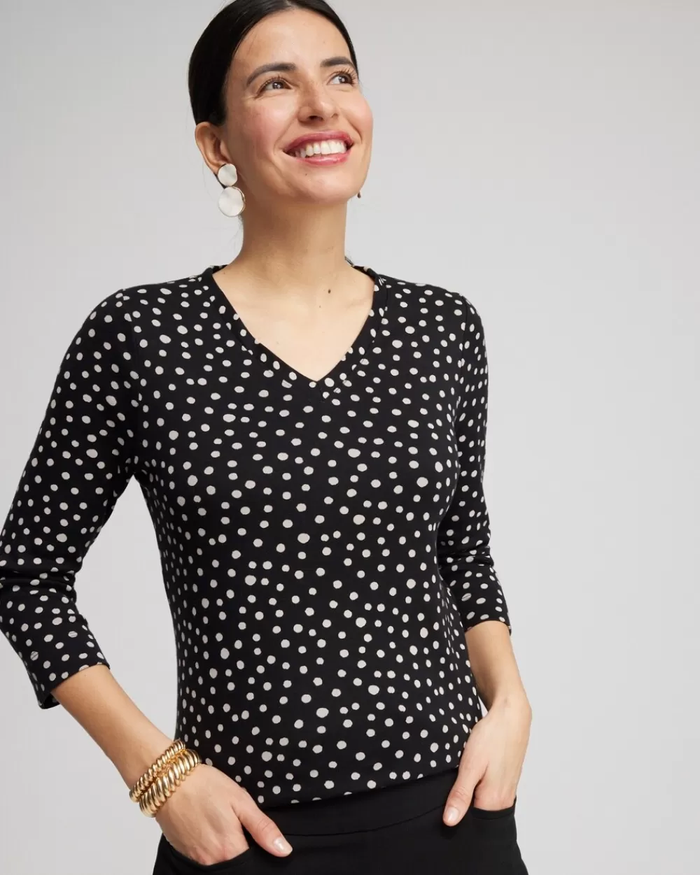 Fashion Polka Dot Everyday 3/4 Sleeve Tee Tops