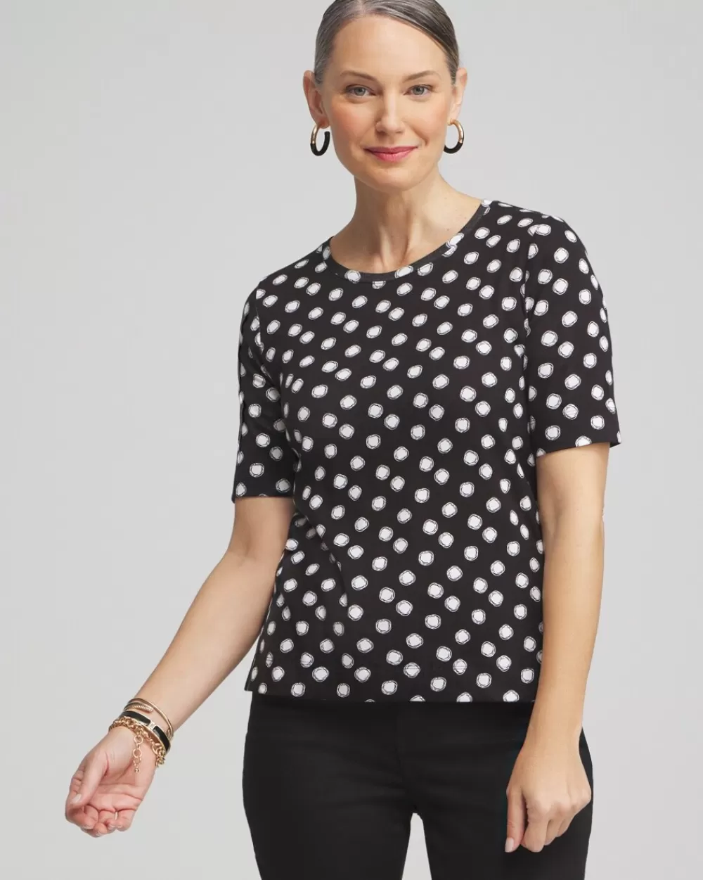 Outlet Polka Dot Everyday Elbow Sleeve Tee Tops