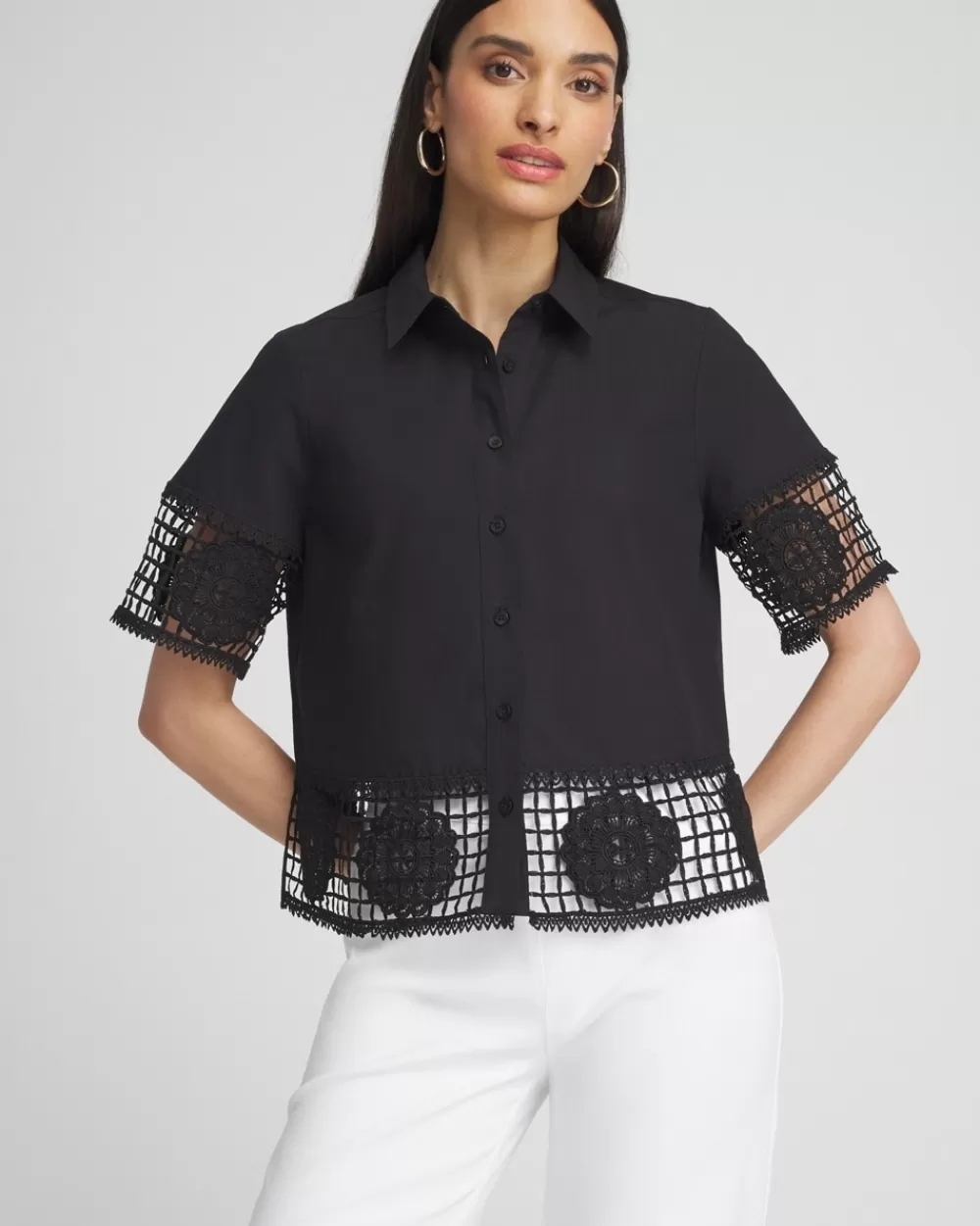 Flash Sale Poplin Crochet Trim Top Tops