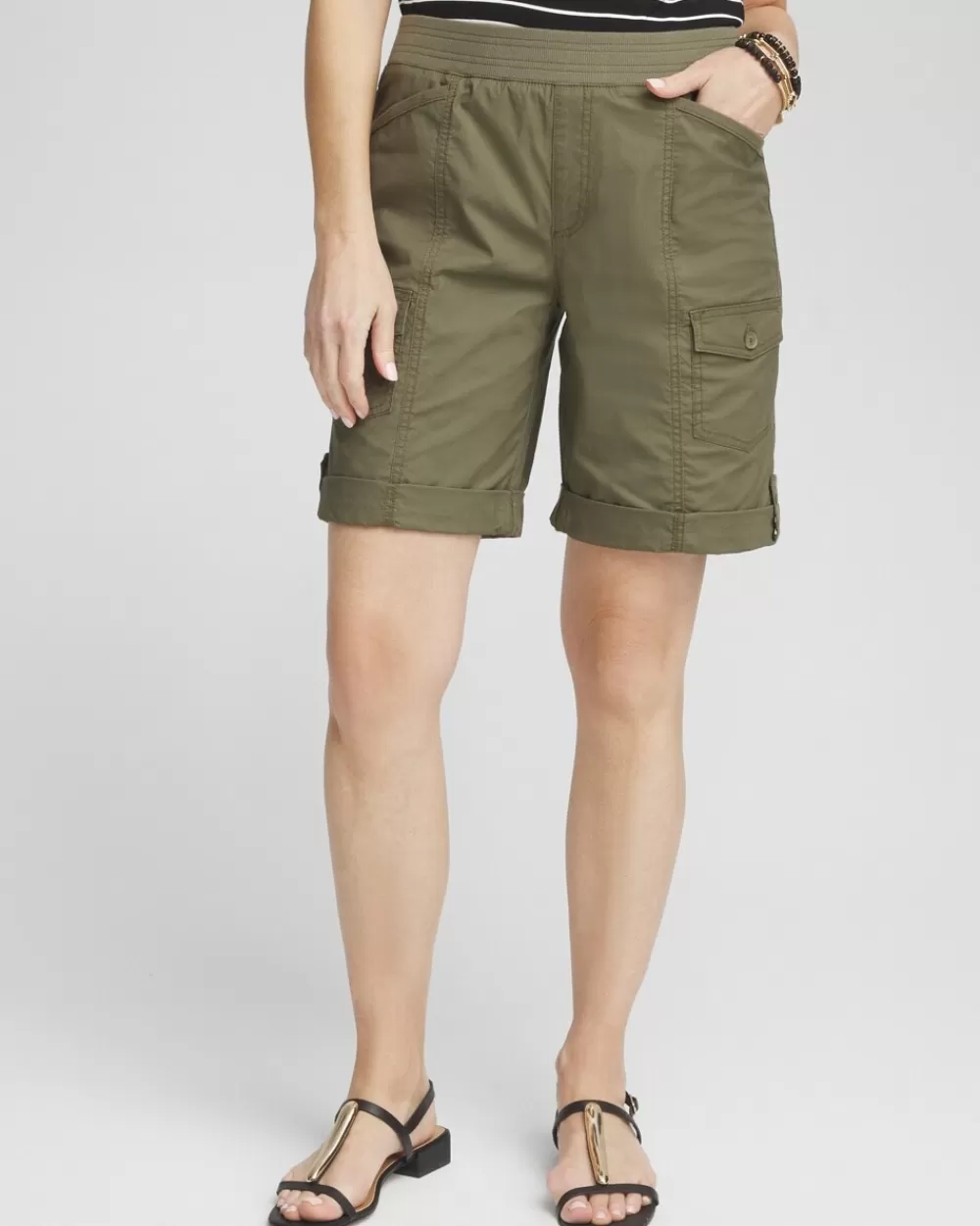 Clearance Poplin Roll Tab Shorts Pants