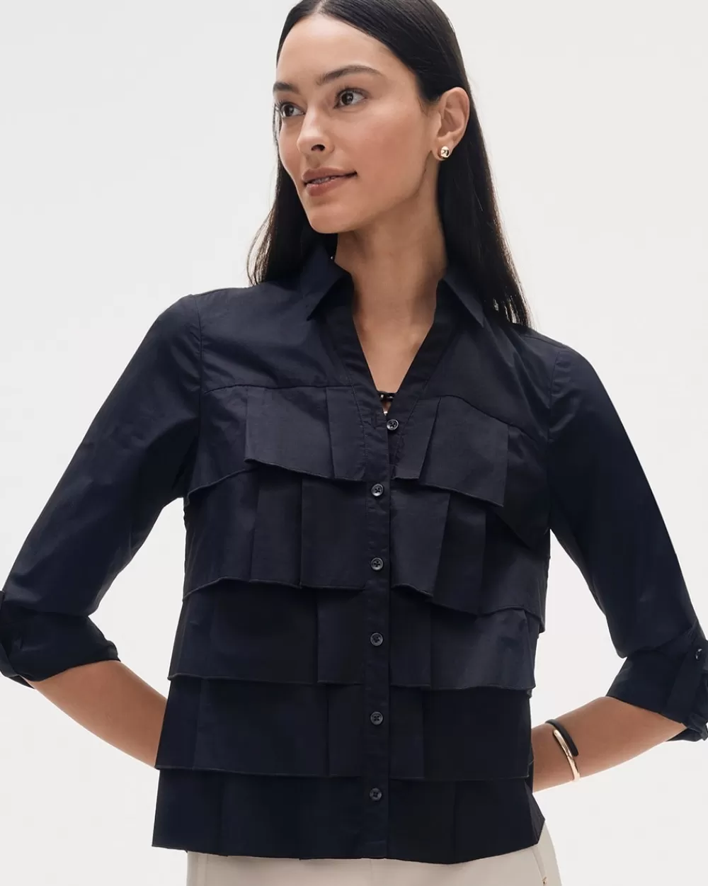 Clearance Poplin Ruffle Shirt Tops