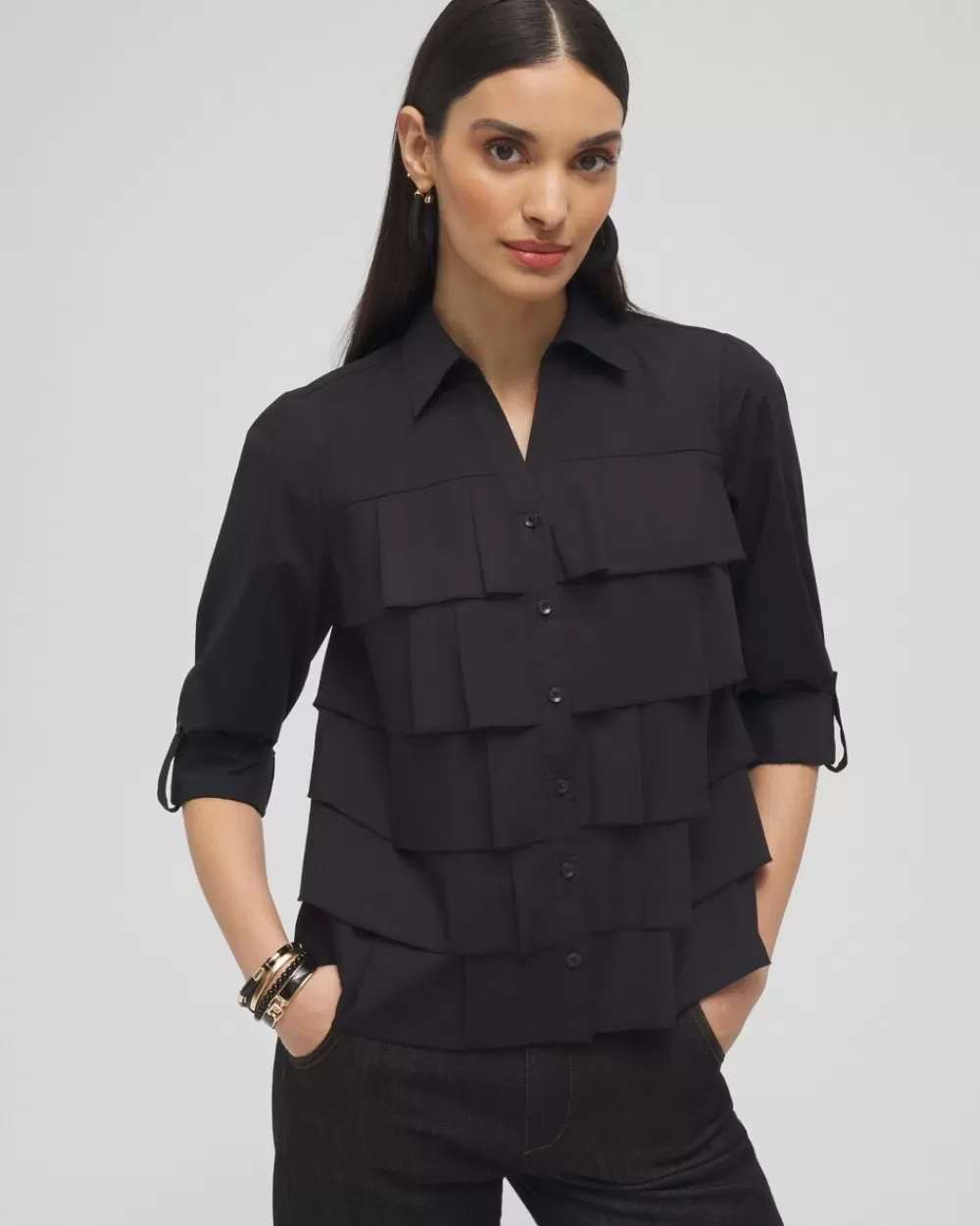 Clearance Poplin Ruffle Shirt Tops