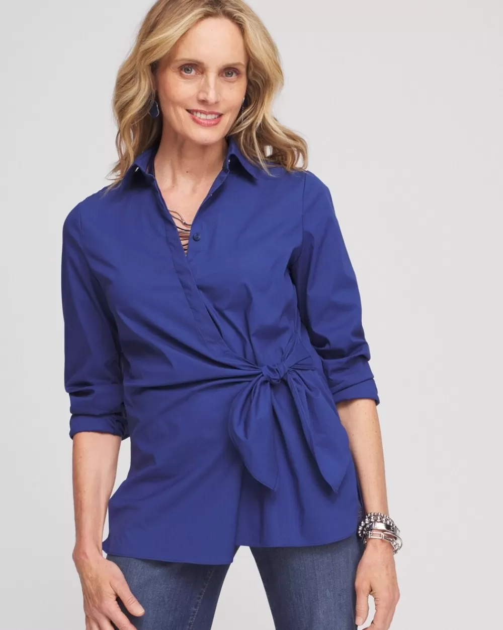 Online Poplin Tie Front Shirt Tops