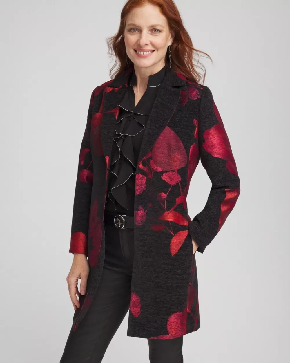 Best Red Floral Jacquard Topper Jackets & Coats