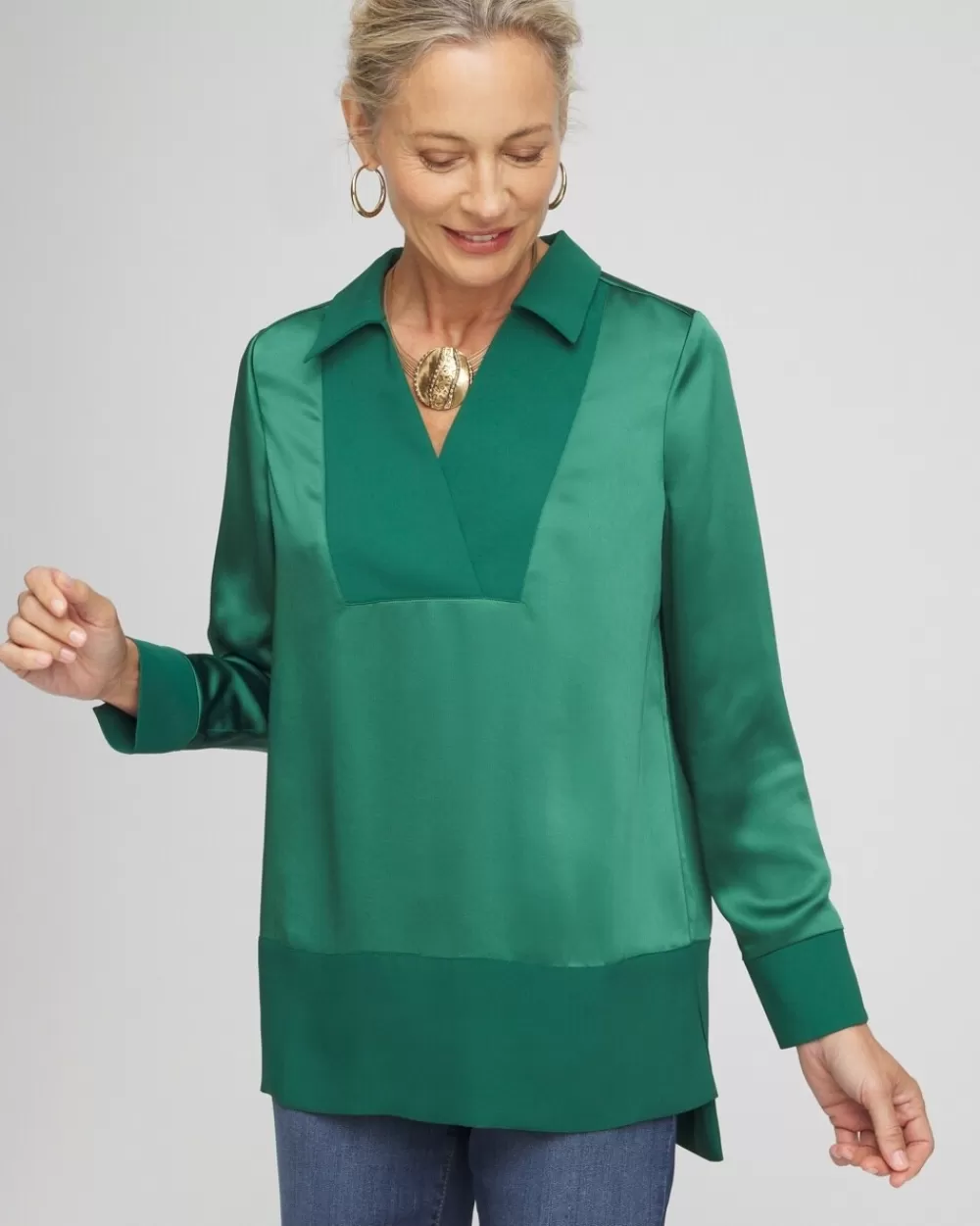 Sale Relaxed Stretch Satin Tunic Tops