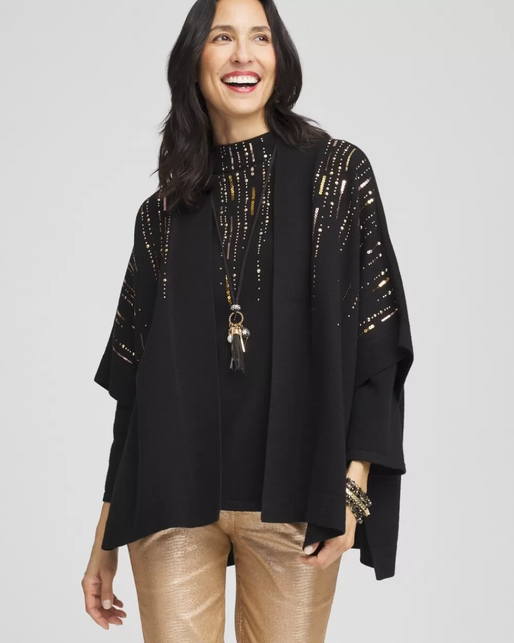 Cheap Rose Gold Sequin Ruana Matching Sets | Ponchos & Ruanas