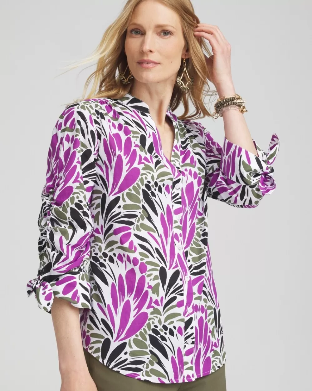 Best Sale Ruched Sleeve Floral Blouse Tops