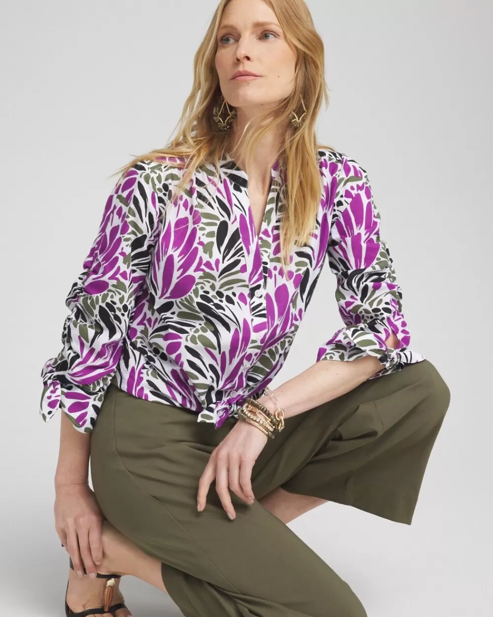 Best Sale Ruched Sleeve Floral Blouse Tops