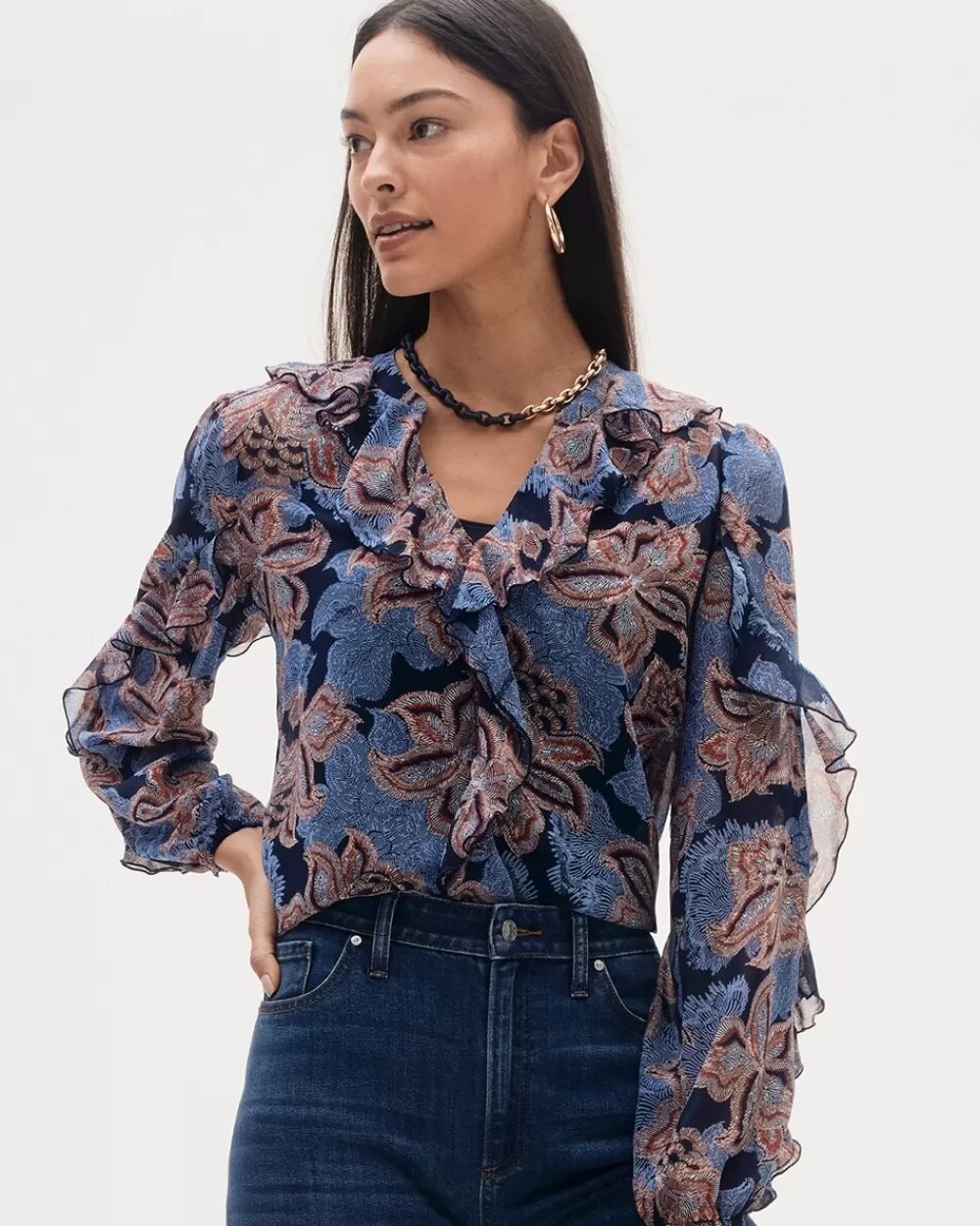 Flash Sale Ruffle Detail Floral Blouse Tops