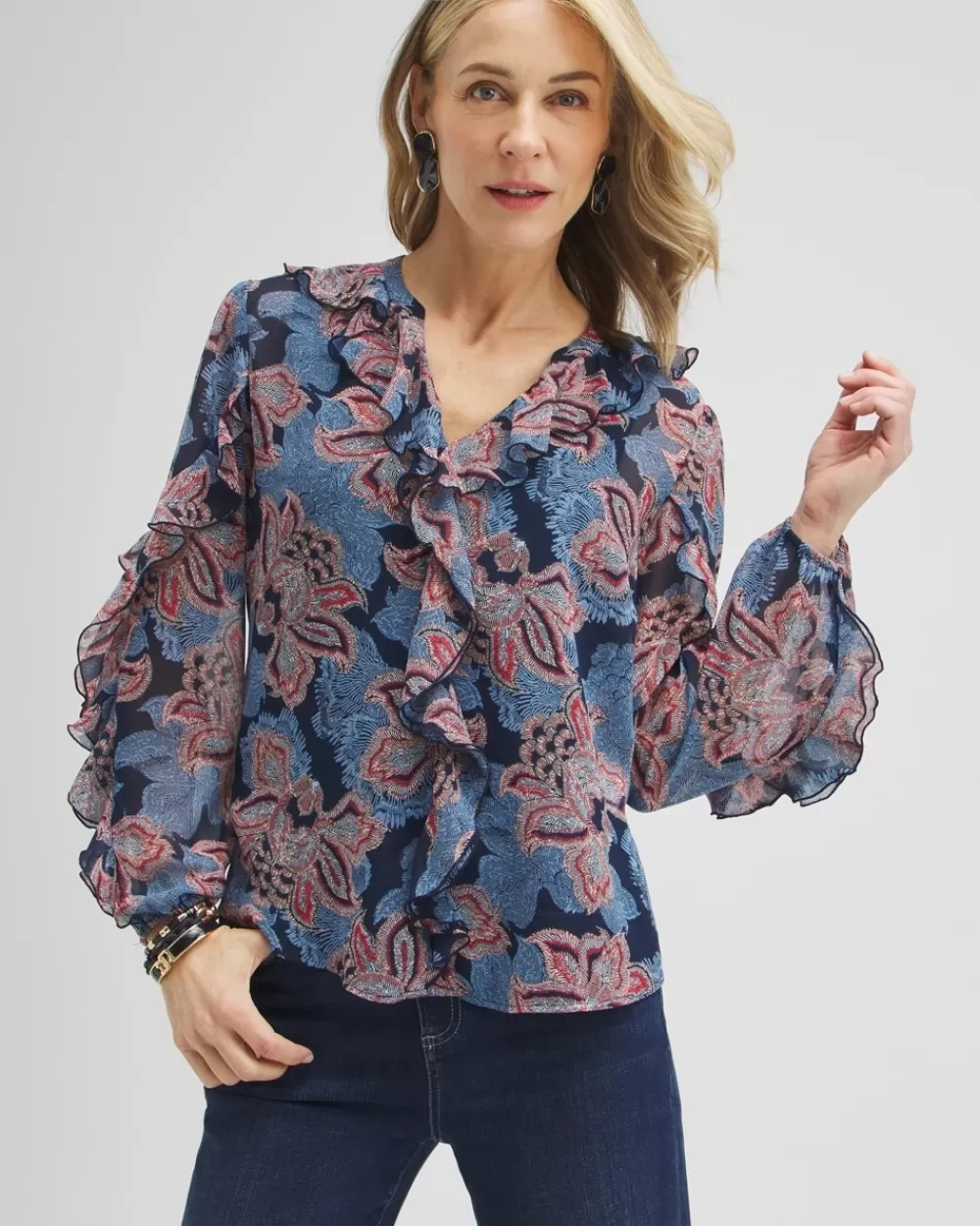 Flash Sale Ruffle Detail Floral Blouse Tops