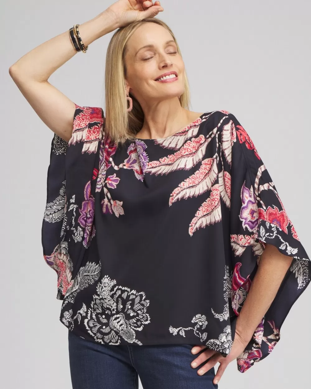 Best Sale Ruffle Detail Floral Poncho Tops