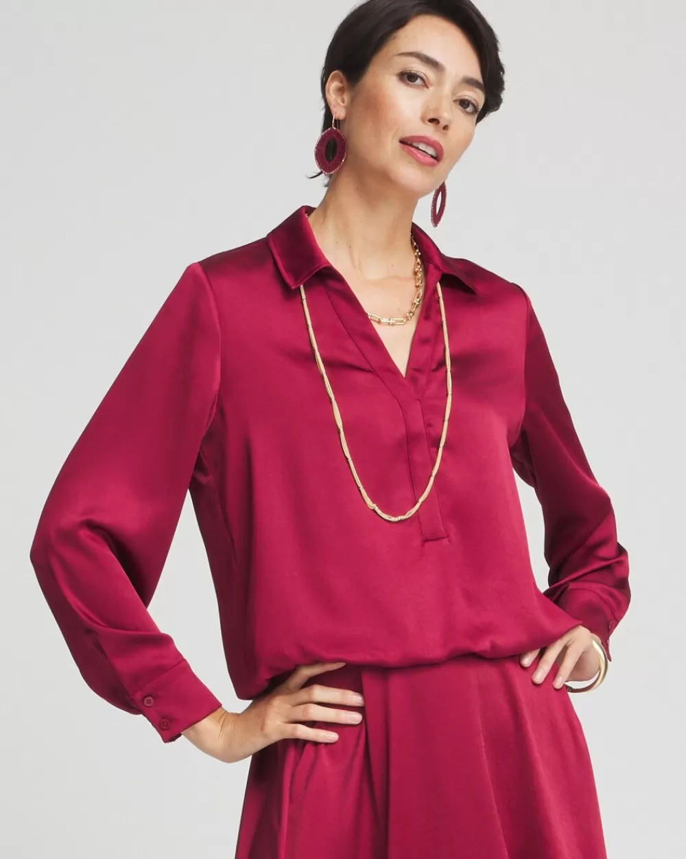 Flash Sale Satin Bubble Hem Shirt Tops | Blouses & Shirts