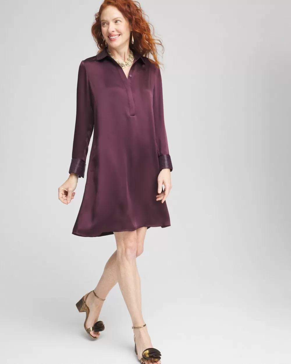 Hot Satin Embroidered Shirt Dress Dresses