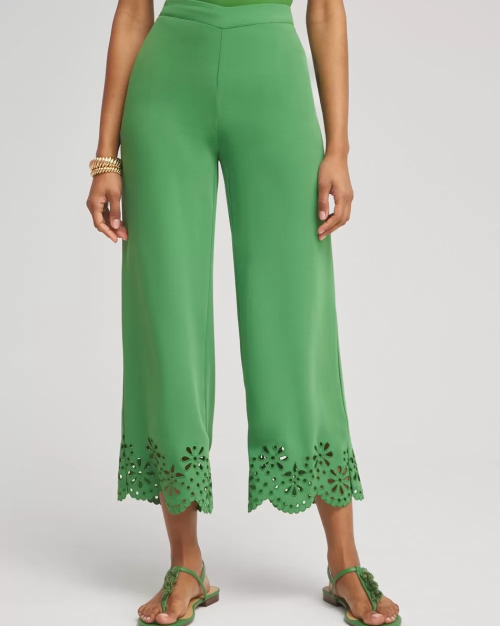 Cheap Satin Eyelet Hem Culottes Pants