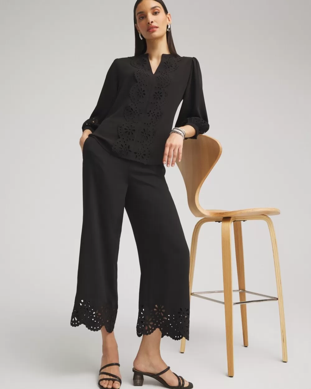 Cheap Satin Eyelet Hem Culottes Pants