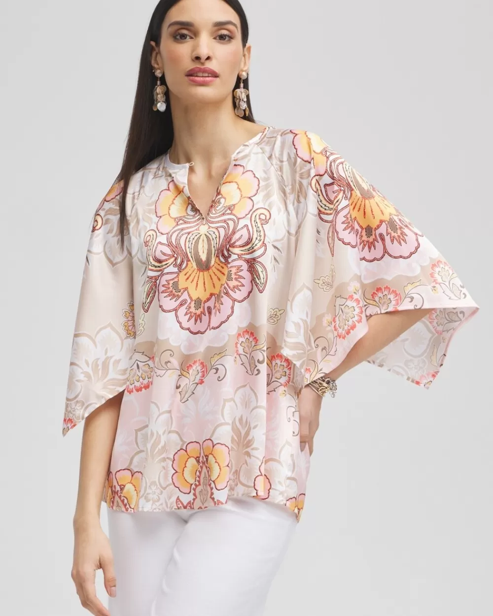 Shop Satin Floral Keyhole Neck Blouse Tops