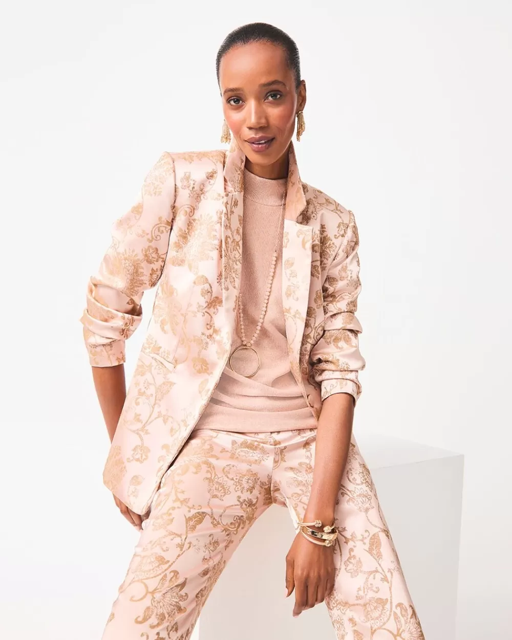 Cheap Satin Jacquard Blazer Jackets & Coats | Matching Sets