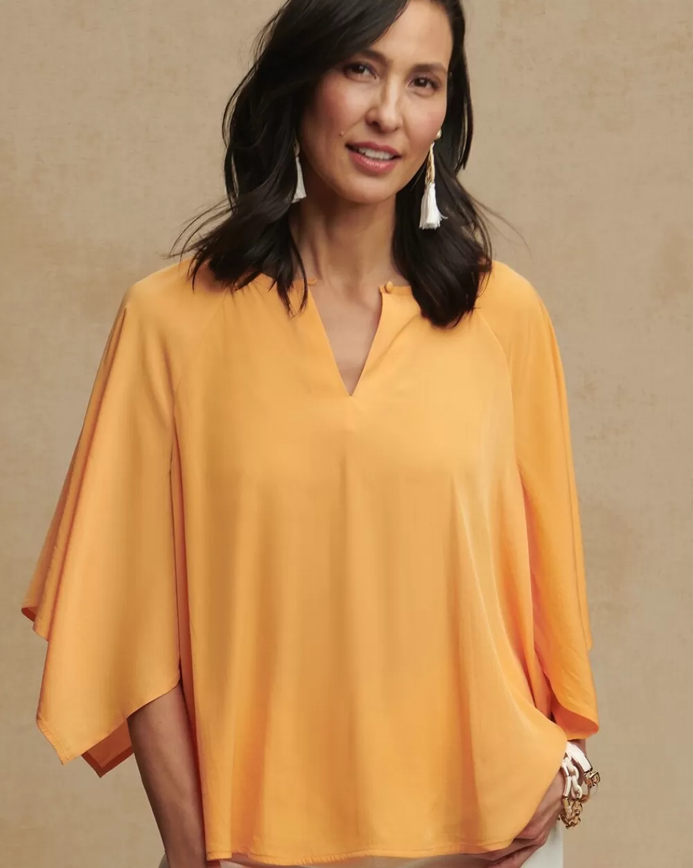 Clearance Satin Keyhole Neck Blouse Tops