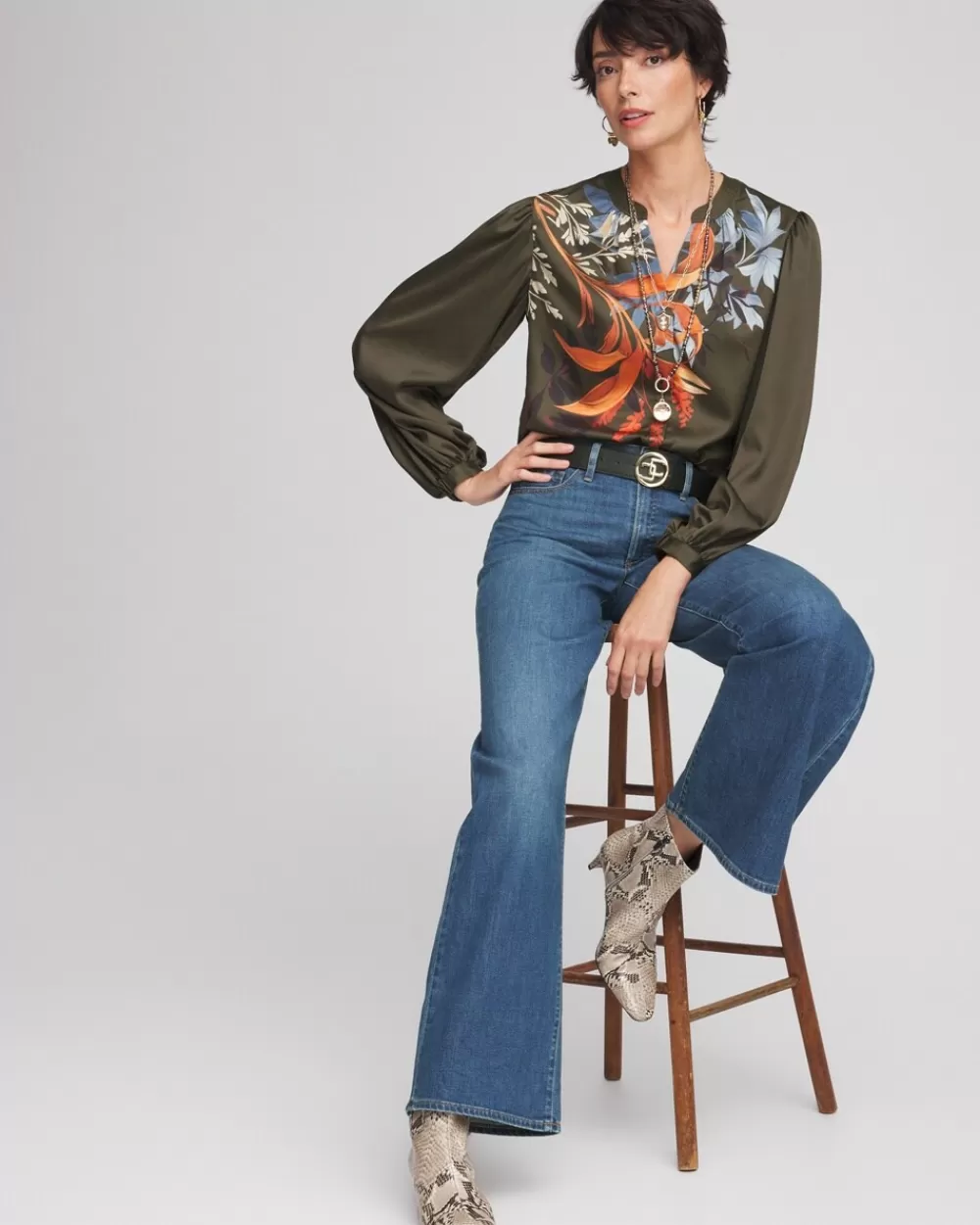 Shop Satin Placed Floral Blouse Tops