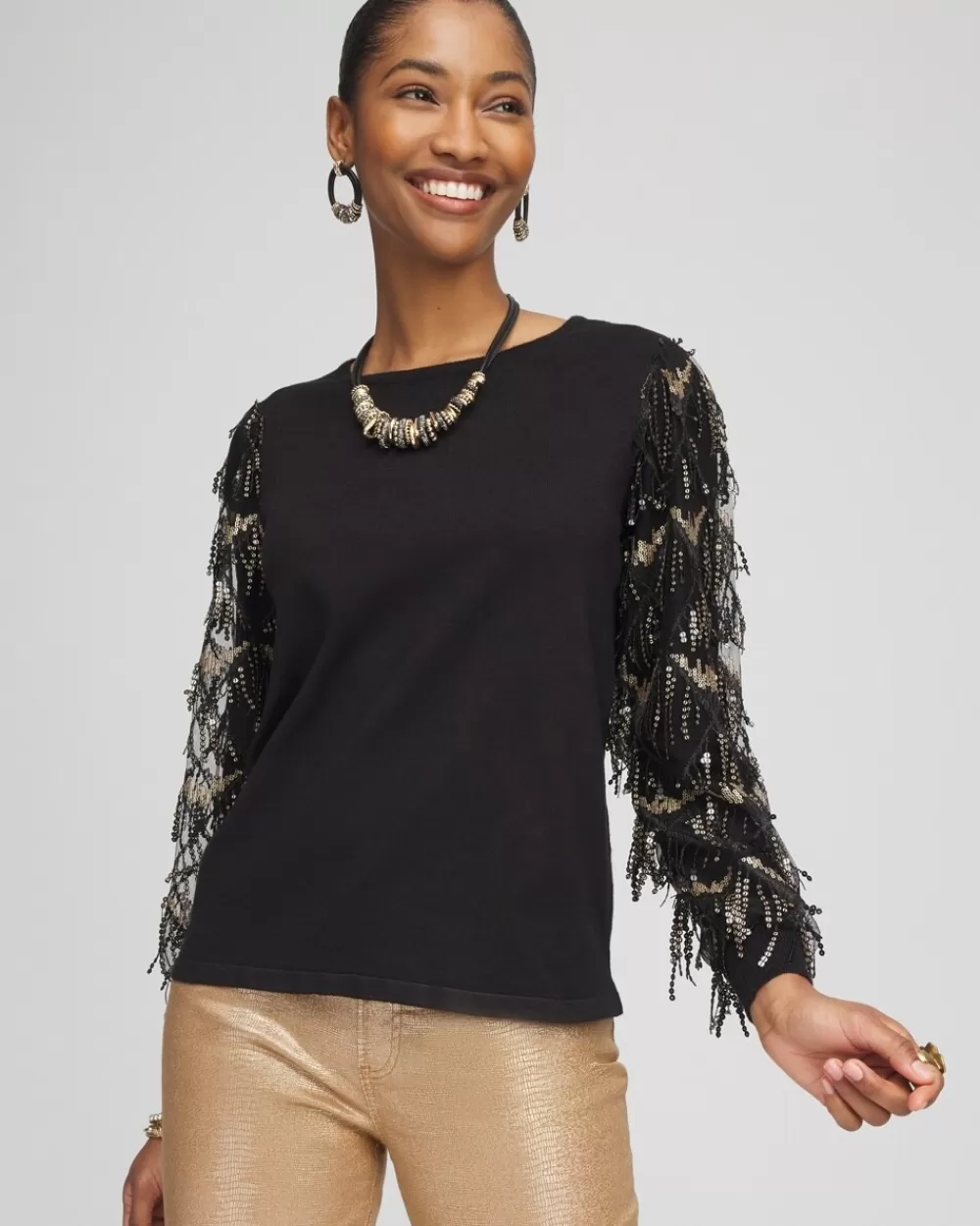 Discount Sequin Ruffle Pullover Sweater Sweaters