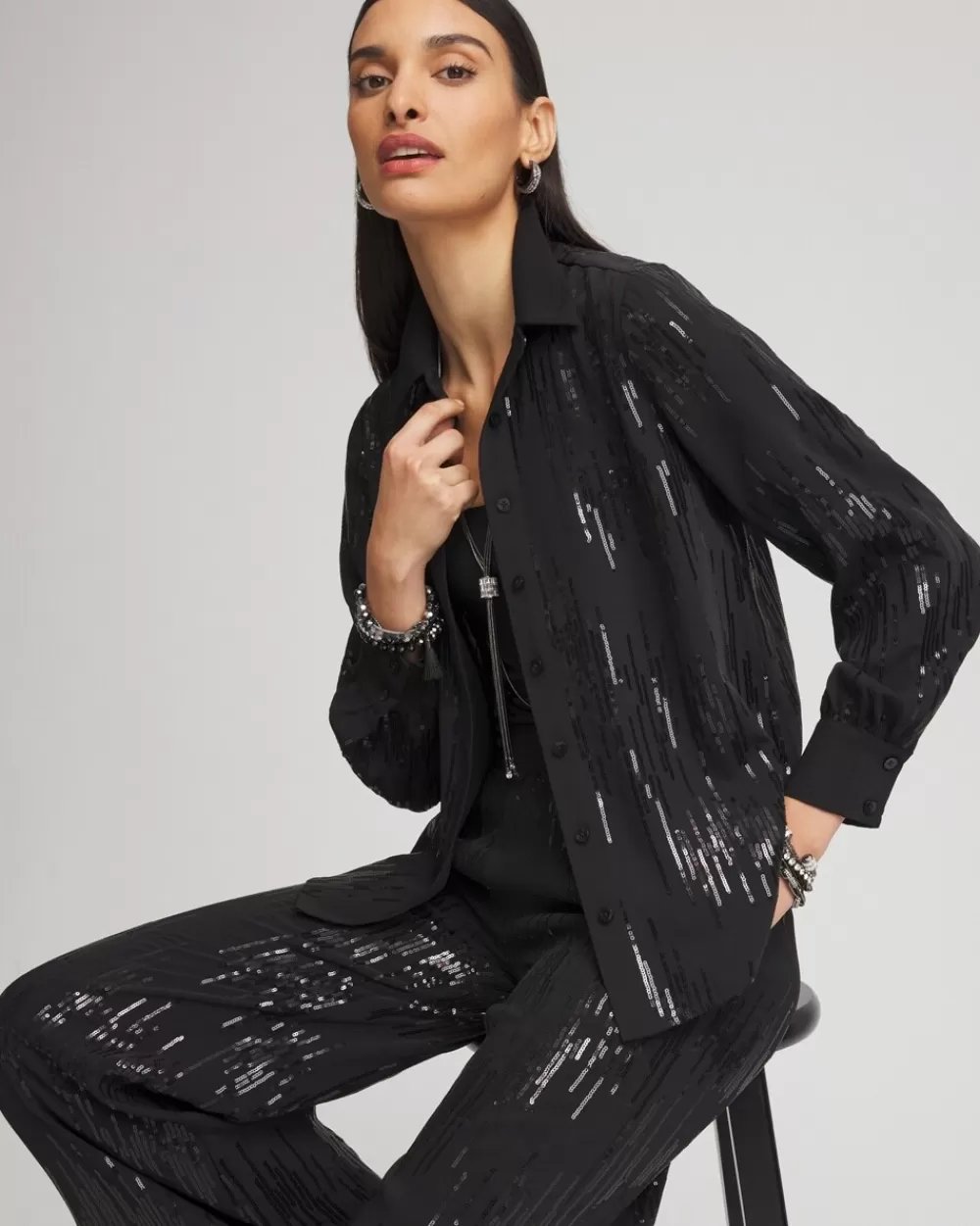 New Sequined Satin Shirt Tops | Blouses & Shirts