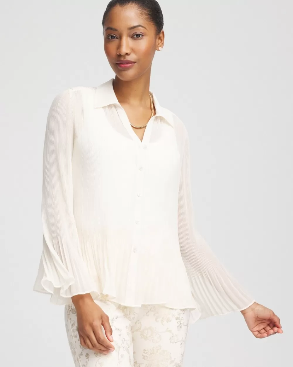 Hot Sheer Pleated Blouse Tops | Blouses & Shirts