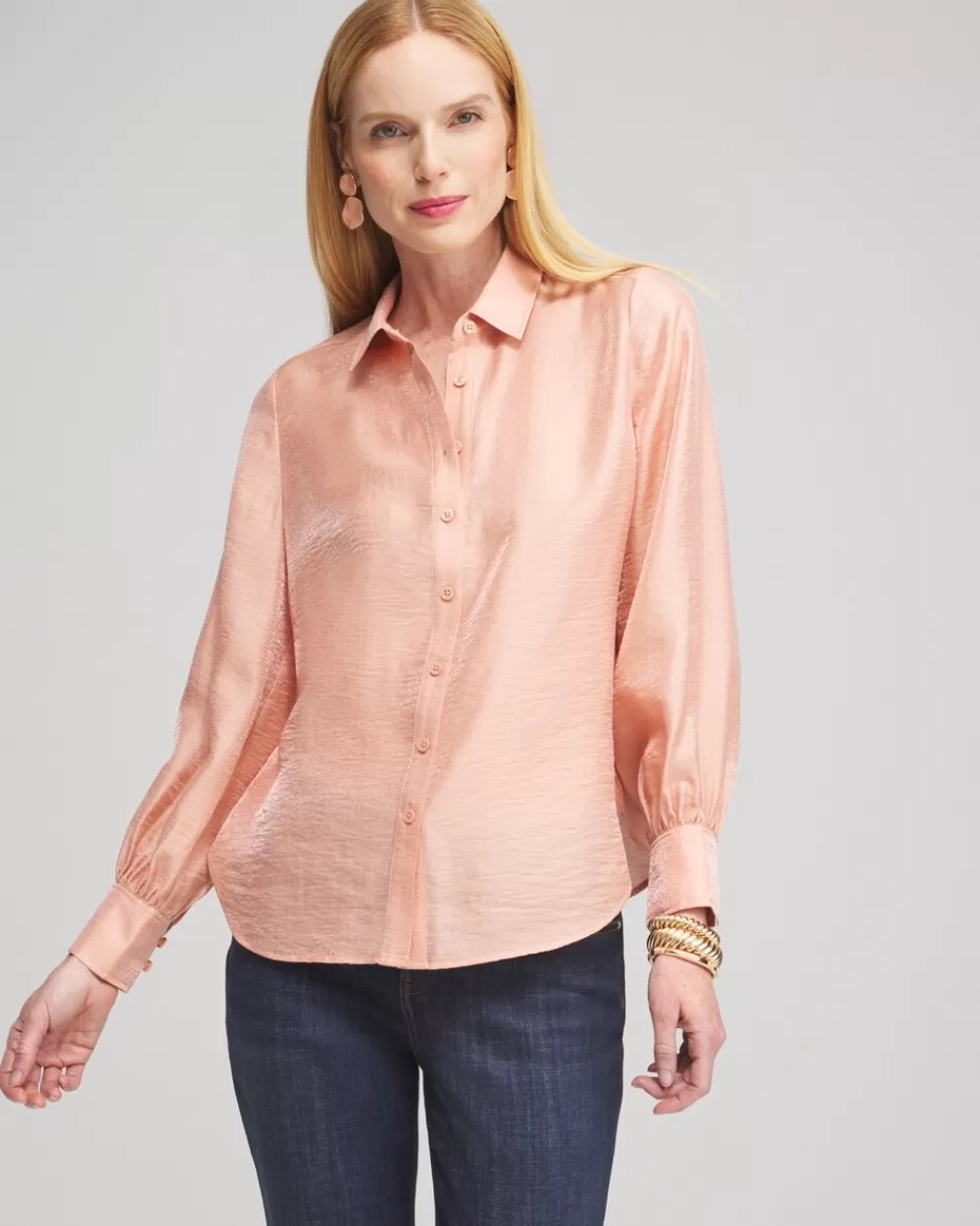 Outlet Shimmery Long Sleeve Shirt Tops