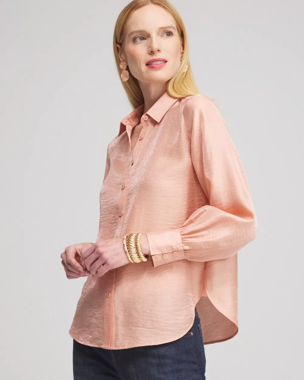 Outlet Shimmery Long Sleeve Shirt Tops