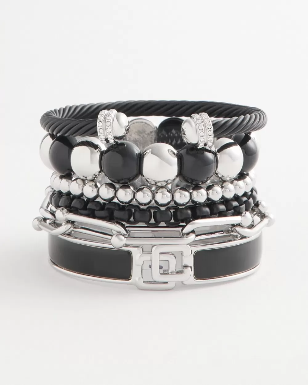 New Silver Tone & Black Beaded Stretch Bracelet Bracelet Stacking