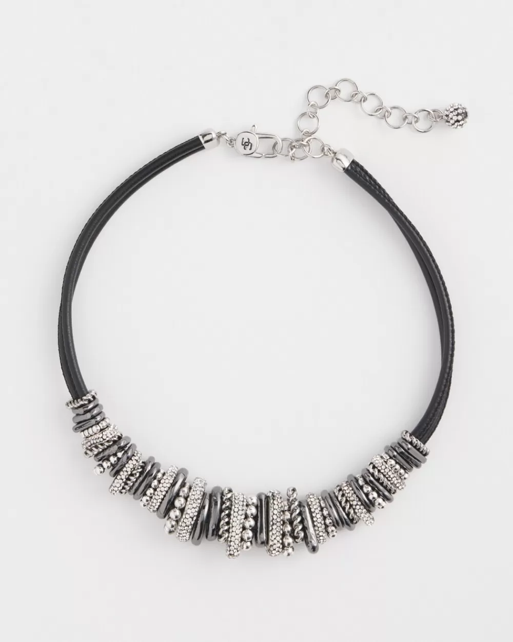 Shop Silver Tone Leather Short Necklace Necklaces