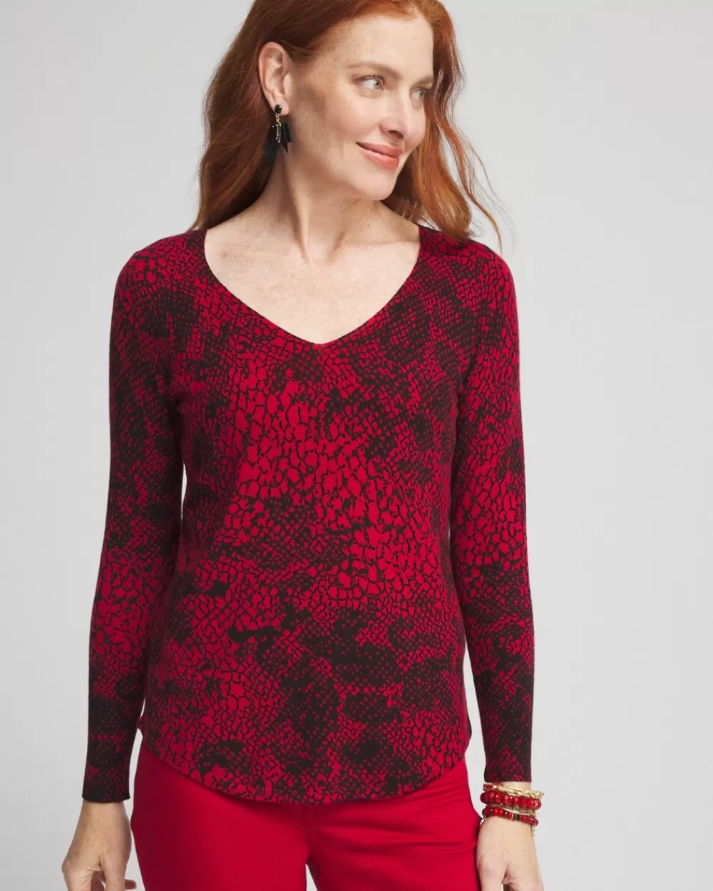 Cheap Snake Print V-Neck Pullover Sweater Sweaters