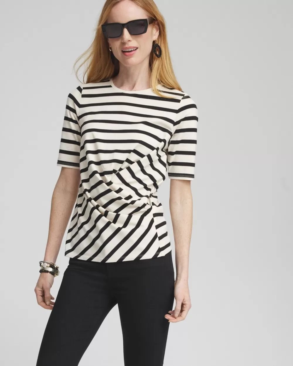 Best Sale Stripe Draped Front Tee Tops